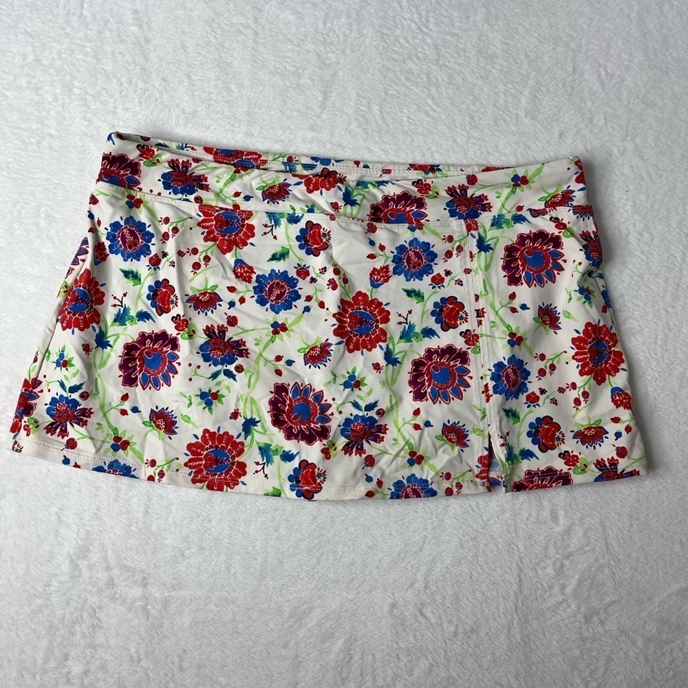 Garnet Hill Swim Skirt Floral Sz 14 Modest Vacation Summer Mature Boho Beach